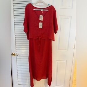 100% Linen Strappy Maxi Dress & Cover-Up Set UNA